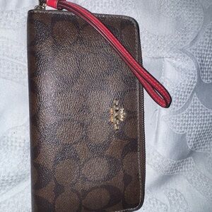Coach Brown and Red Wristlet Wallet